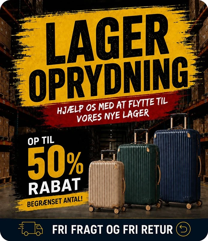 Lagerrydning på kufferter – spar op til 50 procent