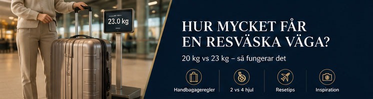 Resväska på bagagevåg inför incheckning på flygplats